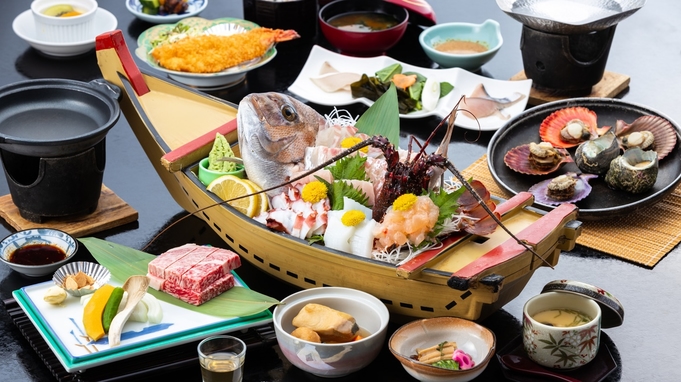 【松阪牛ステーキ会席】お肉も魚も食べたいならこのプラン♪伊勢海老造り＆舟盛り付き